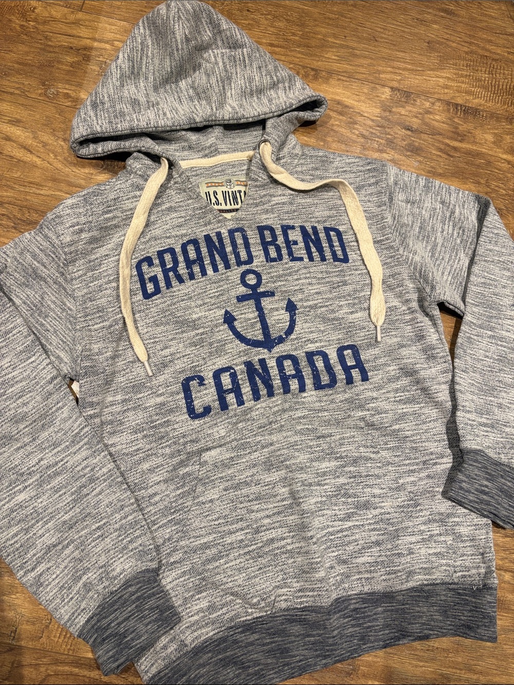Grand Bend Canada Gray Hooded Sweatshirt with Navy Anchor Graphic